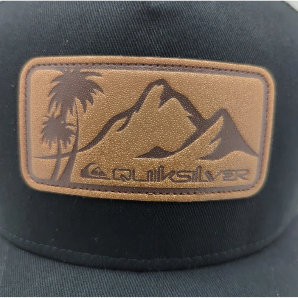Quiksilver Black Trucker Hat Mountain‎ Palm Leather Patch Snapback QS001453Y NEW